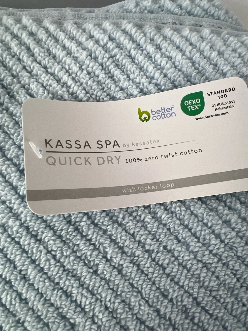 Kassa Spa Bath Towel Set Light Blue Soft Zero Twist Cotton Textured 2 Pc NEW